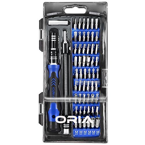 Kit de destornillador de precisión ORIA, 60 en 1 con juego de destornilladores de 56 bits, kit de controlador magnético con eje flexible, varilla de extensión para teléfono móvil, teléfono inteligente, consola de juegos, tableta, PC, azul