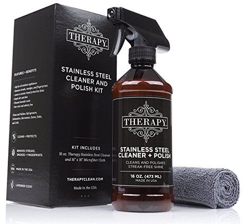 Therapy Premium Stainless Steel Cleaner & Polish - Incluye paño de microfibra grande, 16 fl oz