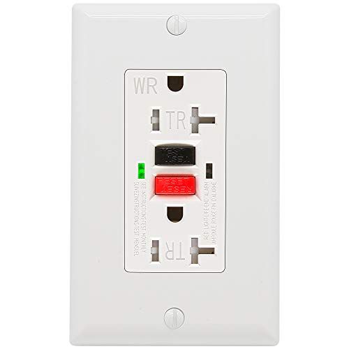 Salida GFCI 20 Amp, Lista UL, Resistente a la manipulación, Receptáculo resistente a la intemperie Uso interior o exterior, Indicador LED con placas de pared de decoración y tornillos (blanco)
