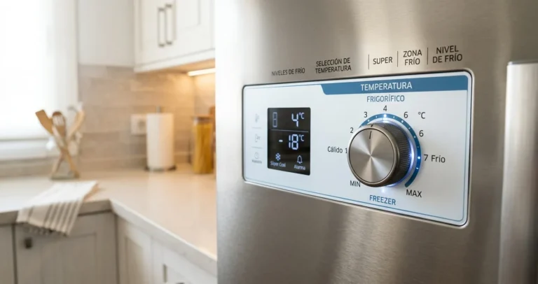 Panel de control de temperatura con escala Colder y Coldest en un refrigerador Samsung