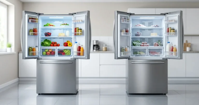 Comparación visual entre refrigerador No Frost y Frost convencional mostrando diferencia de escarcha