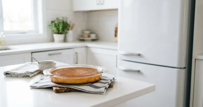 Flan caliente sobre encimera junto a refrigerador moderno - puedo meter el flan caliente al refrigerador