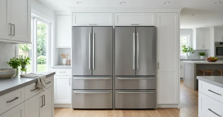 Refrigerador LG vs Samsung comparativa 2026: dos refrigeradores French Door modernos en cocina contemporánea