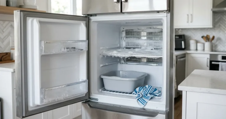 Cómo descongelar el refrigerador sin apagarlo - congelador con escarcha derritiéndose
