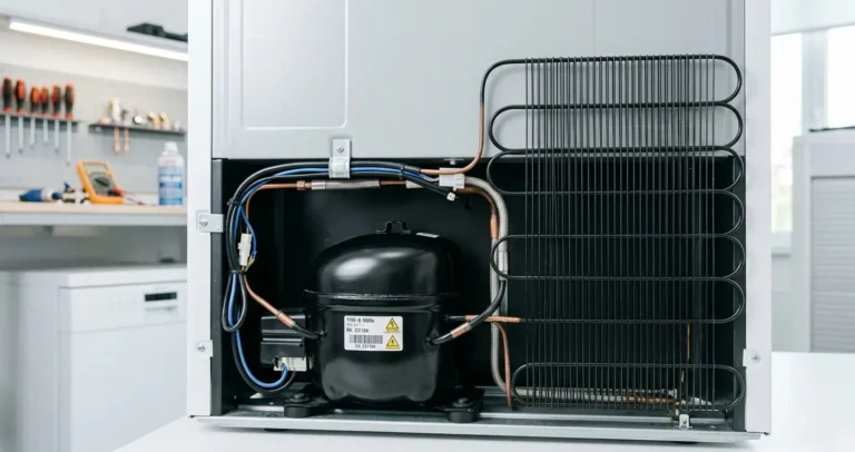 Cómo funciona un compresor de refrigerador - compresor y serpentín en la parte trasera del equipo