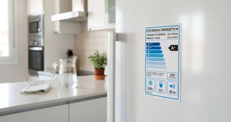 Cómo leer la etiqueta energética de un refrigerador con clase de eficiencia y consumo en kWh