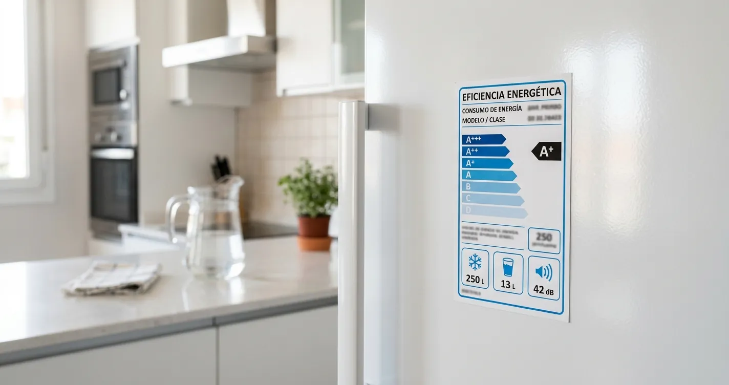 Cómo leer la etiqueta energética de un refrigerador con clase de eficiencia y consumo en kWh