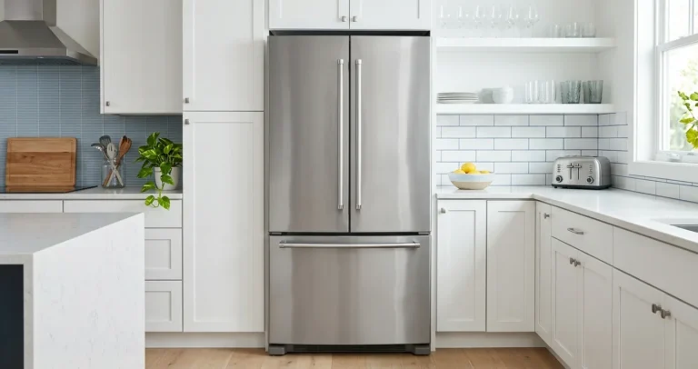 Descripción de un refrigerador moderno de dos puertas en cocina - partes y función