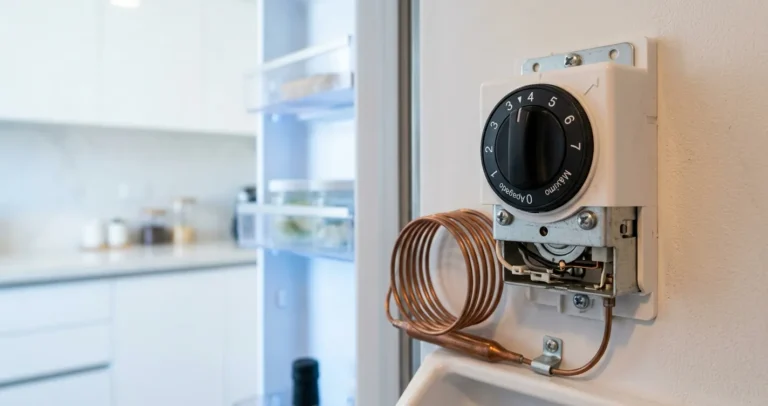 Cómo funciona un termostato de refrigerador: perilla y bulbo sensor del control de temperatura