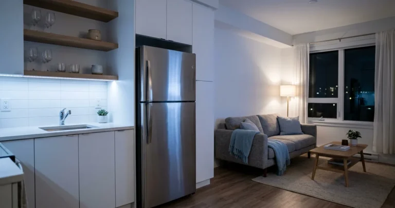 Refrigeradores silenciosos - modelo moderno inverter en departamento con cocina abierta