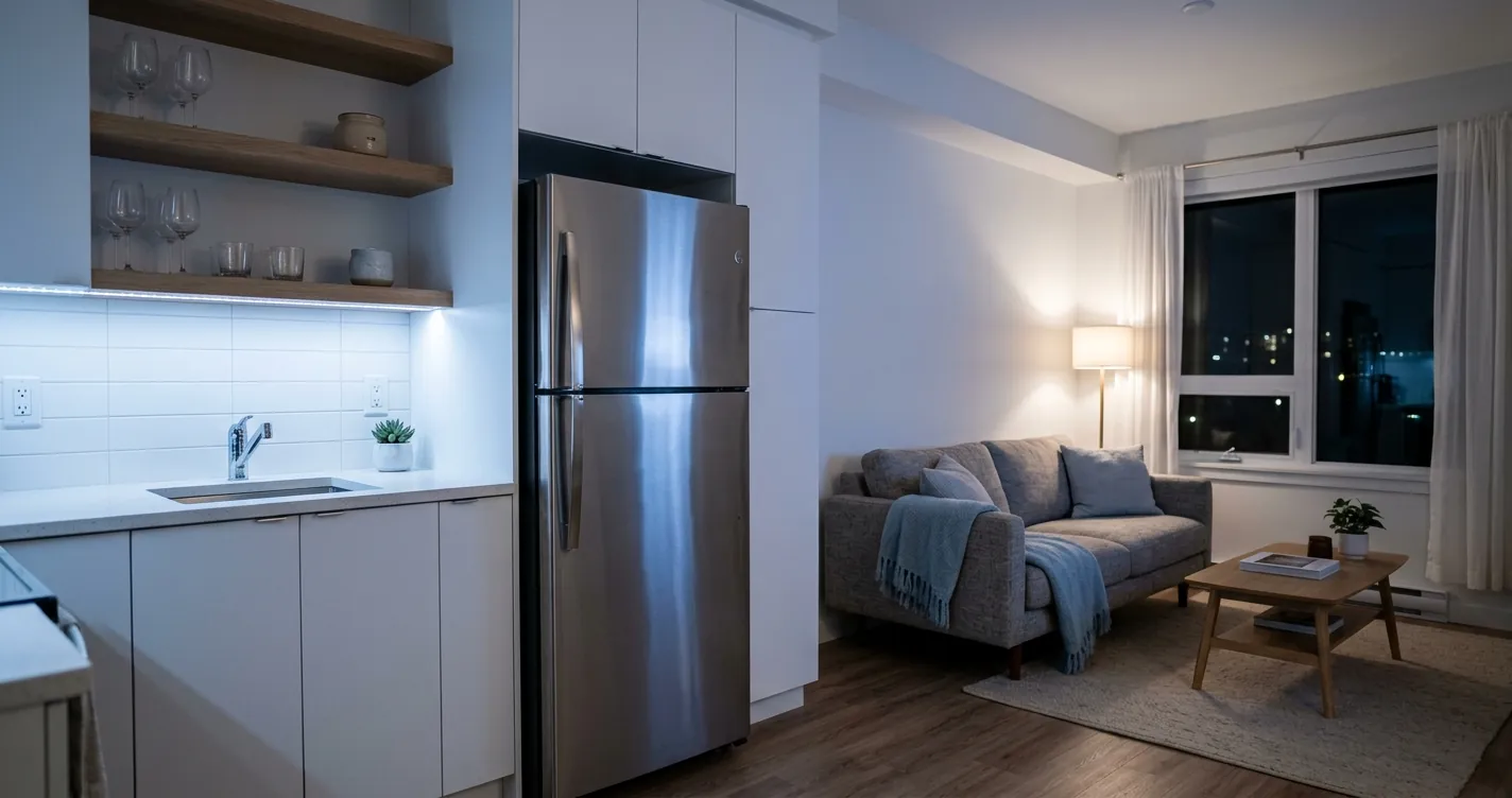 Refrigeradores silenciosos - modelo moderno inverter en departamento con cocina abierta