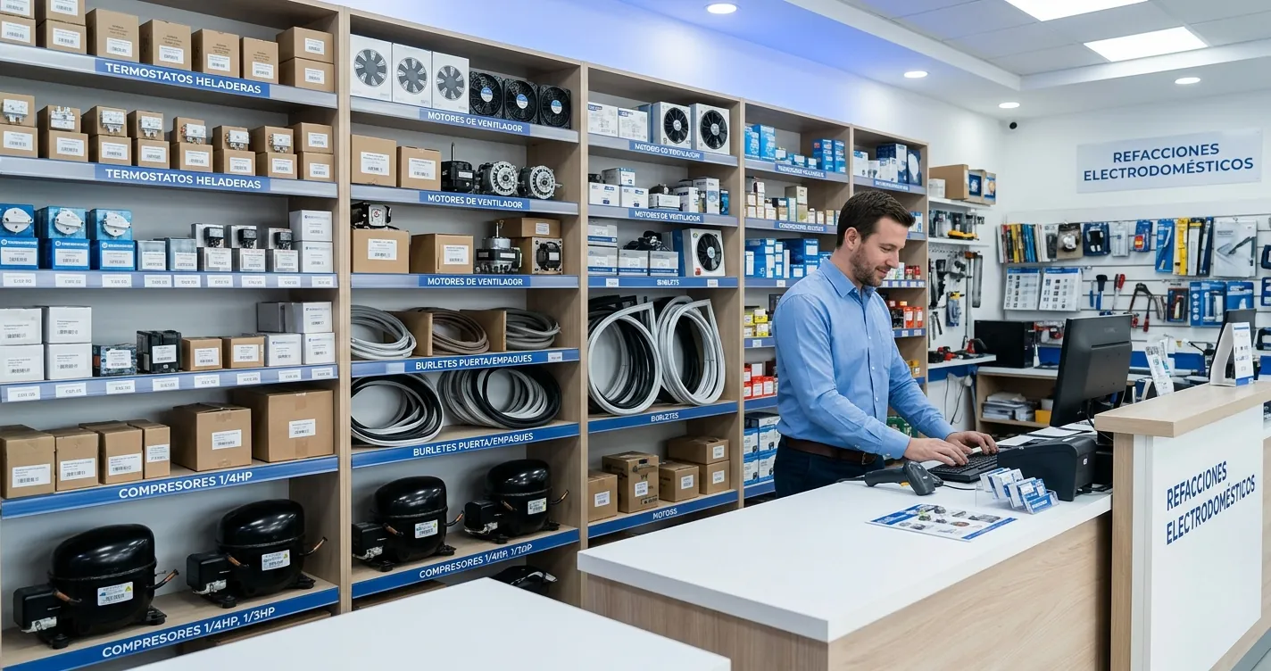 Tienda de refacciones donde comprar repuestos de refrigerador en México con piezas en mostrador