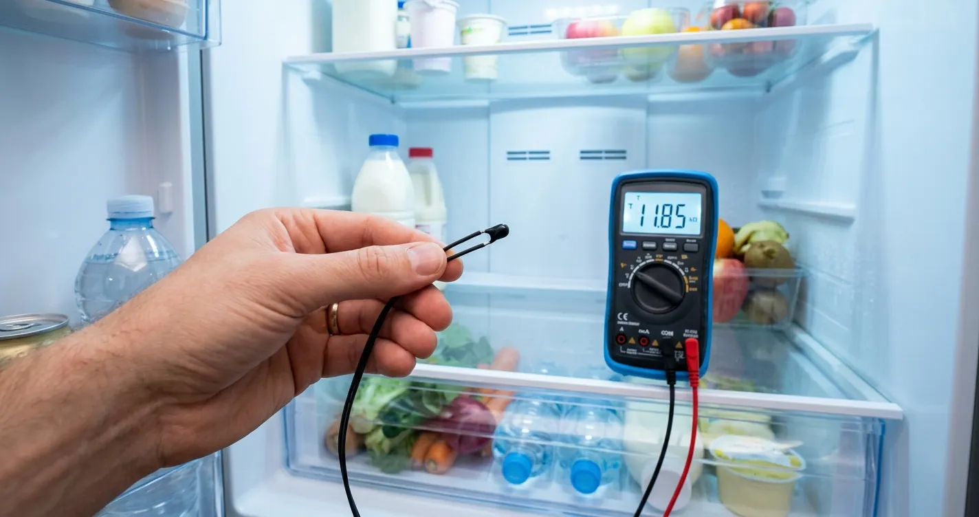 Sensor de temperatura del refrigerador termistor NTC probado con multímetro