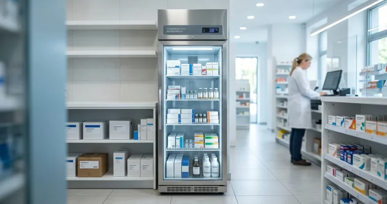 Refrigerador para farmacia de grado médico con control digital manteniendo medicamentos entre 2 y 8 grados