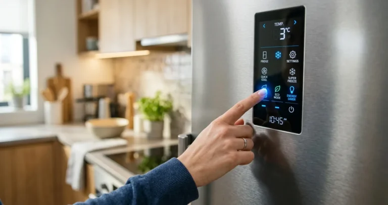 Panel de control mostrando qué significa Energy Saver en un refrigerador moderno