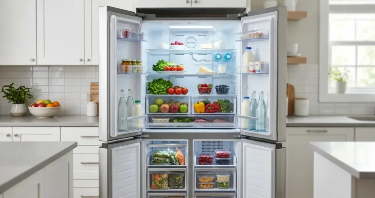 Interior de refrigerador No Frost sin escarcha mostrando cómo funciona el sistema No Frost con aire frío forzado