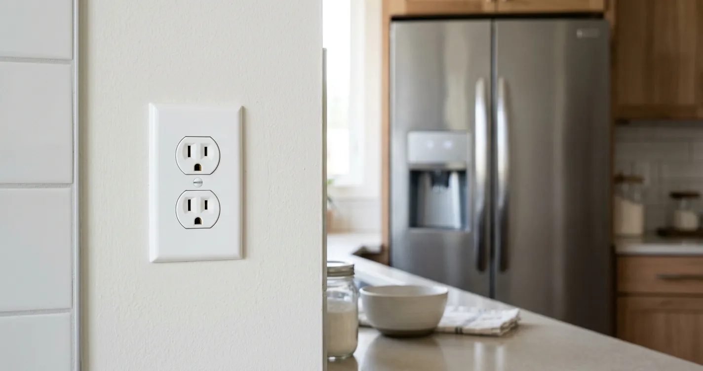 Altura de tomacorriente para refrigerador instalado en la pared de una cocina moderna