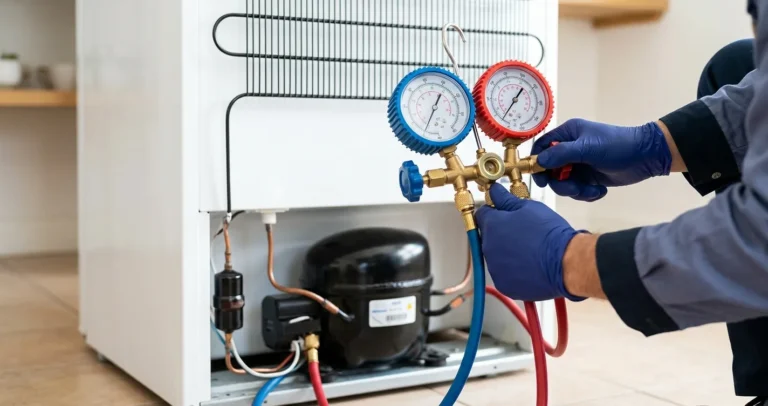 Presión de trabajo R134a en refrigerador medida con manómetro de manifold