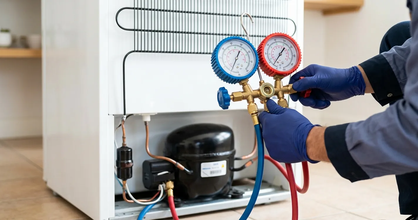 Presión de trabajo R134a en refrigerador medida con manómetro de manifold