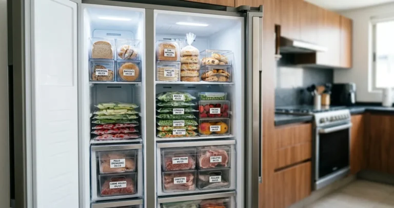 Cómo organizar el congelador del refrigerador con canastas y bolsas etiquetadas por zonas