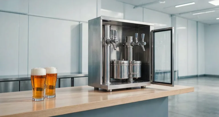 Refrigerador para cerveza artesanal en un bar: kegerator y vitrina con barriles a temperatura ideal de servicio