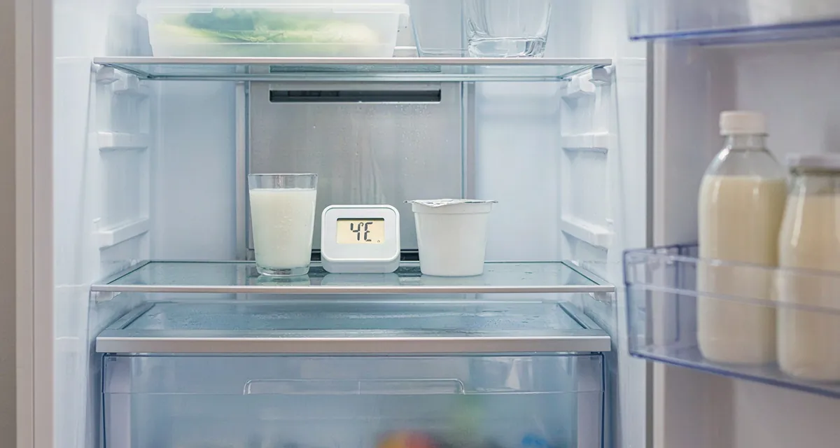 Cómo medir la temperatura dentro del refrigerador con un termómetro digital colocado en el centro del estante medio